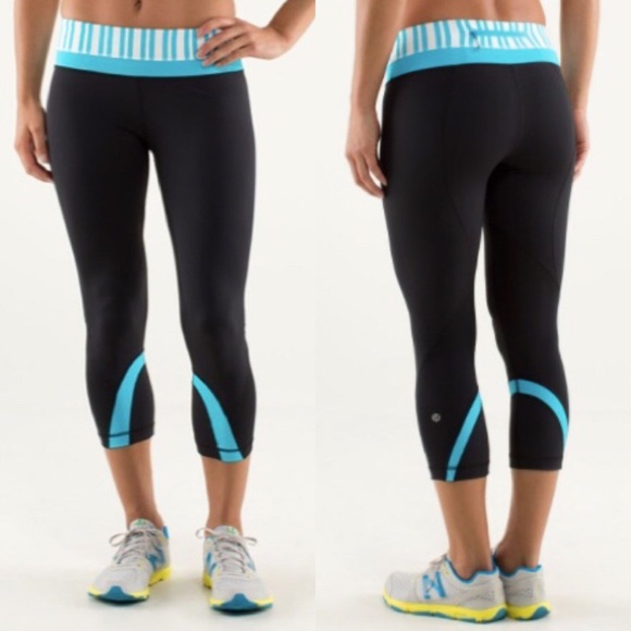 Lululemon Run: Inspire Crop II Black & Turquoise - Picture 1 of 7